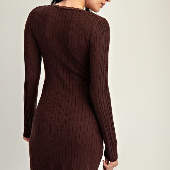 LIKE CHOCOLATE BROWN KNIT MINI DRESS - Picture 2 of 3